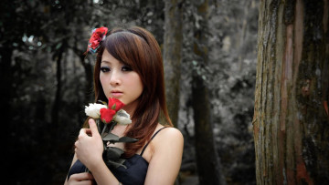 обоя девушки, mikako zhang kaijie, лес, розы