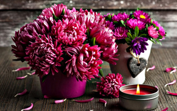 Картинка цветы хризантемы букет свеча