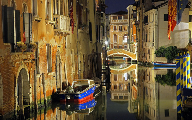 Обои картинки фото города, венеция , италия, канал, мост, лодка