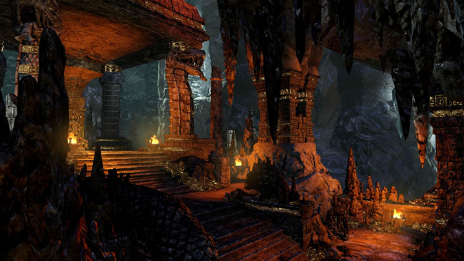 Обои картинки фото uncharted,  golden abyss, видео игры, ---другое, пещера, замок, колонны, факелы
