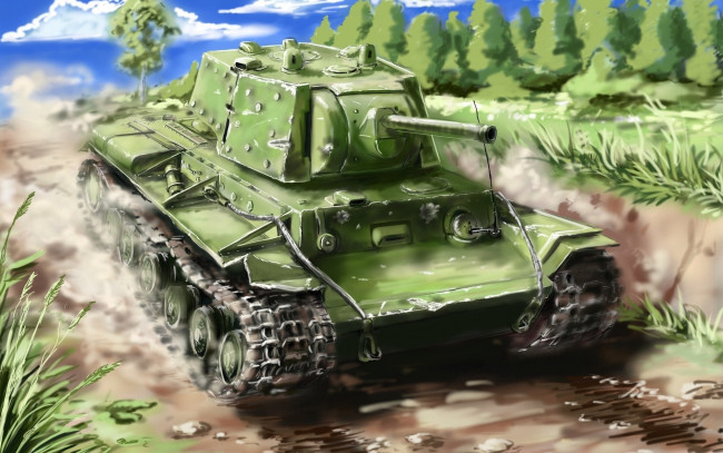 Обои картинки фото рисованное, армия, танк, дорога