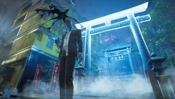 Картинка видео+игры ghostwire +tokyo призрак зонт город свет врата