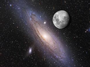 Картинка туманность андромеды луна космос галактики туманности