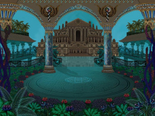 Картинка 3д графика architecture архитектура цветы бассейн замок