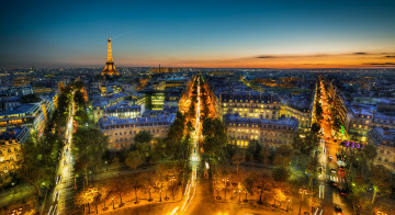 Картинка города париж франция ночной город огни дорога