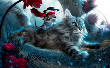 Картинка разное компьютерный дизайн кот мышонок всадник