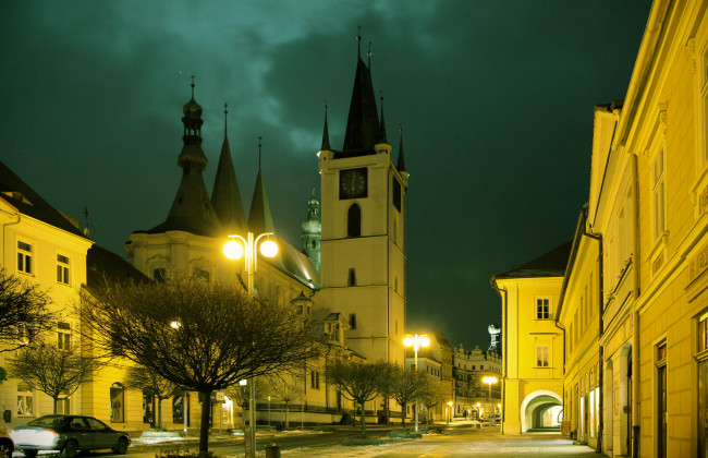 Обои картинки фото Чехия, литомерице, города, улицы, площади, набережные, огни, ночь