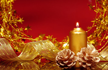 Картинка праздничные новогодние+свечи мишура лента свеча шишки