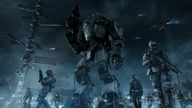 Обои картинки фото видео игры, titanfall, солдаты, робот