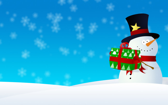 Обои картинки фото праздничные, векторная графика , новый год, снеговик, подарок
