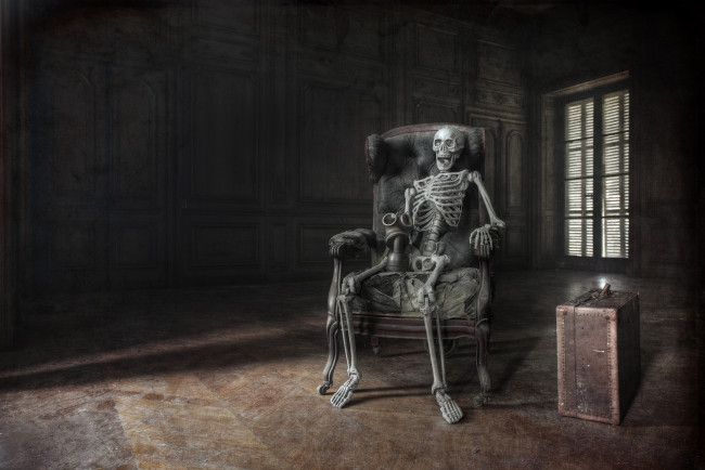 Обои картинки фото разное, кости,  рентген, кресло, скелет