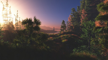 Картинка 3д+графика природа+ nature озеро пагода небо лес