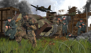 Картинка 3д+графика армия+ military самолет танк оружие солдаты