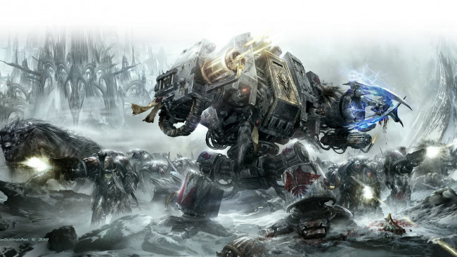 Обои картинки фото видео игры, warhammer 40, 000,  dark millenium online, роботы, оружие, скафандры, война