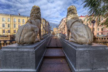 обоя bridge of four lions, города, санкт-петербург,  петергоф , россия, мост, река
