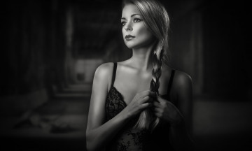 Картинка девушка девушки -unsort+ Черно-белые+обои модель