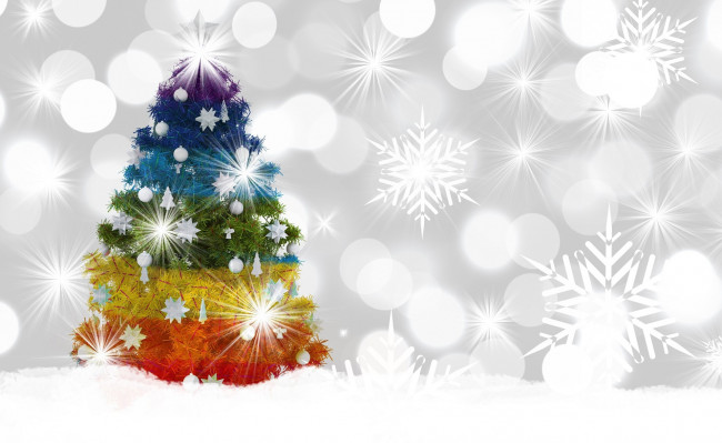 Обои картинки фото праздничные, векторная графика , новый год, украшения, снежинки, цветная, боке, елка, новый, год, зима