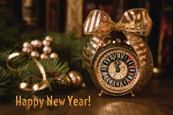 Картинка праздничные -+разное+ новый+год поздравление будильник лента шарики ёлка