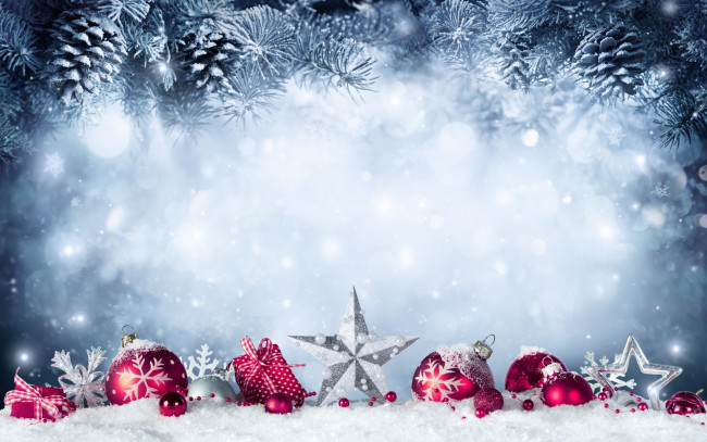Обои картинки фото праздничные, украшения, снег, шишки, ёлка