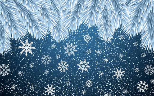 Обои картинки фото праздничные, векторная графика , новый год, новый, год, снежинки, фон, new, year, snow, Ёлка, настроение, art, christmas, арт, рождество, ветки, снег