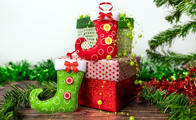 Обои картинки фото праздничные, подарки и коробочки, рождественский, носок, подарки