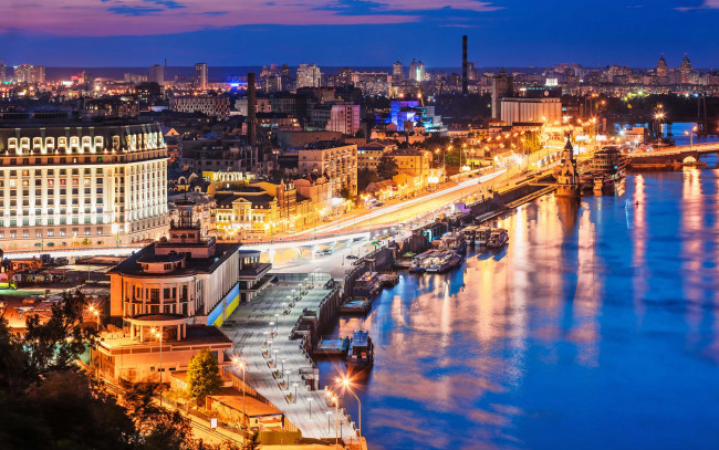 Обои картинки фото города, киев , украина, город, огни, длинная, выдержка, городской, вид