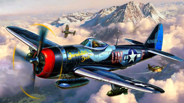 Картинка авиация 3д рисованые v-graphic самолеты горы бой