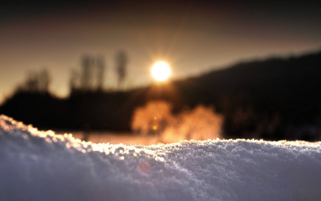 Обои картинки фото природа, макро, снег, солнце