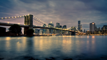Картинка города нью йорк сша вечер река