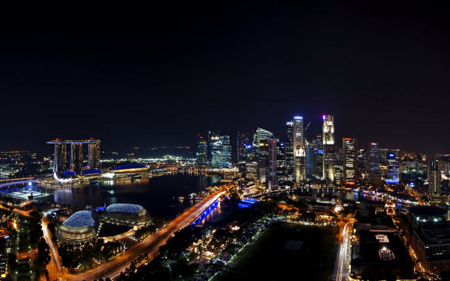Обои картинки фото города, сингапур, дома, вечер, огни
