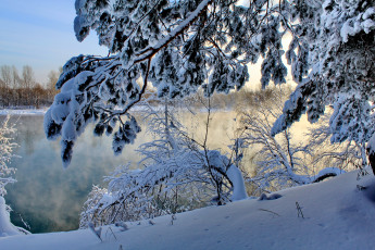 Картинка природа зима лес снег река