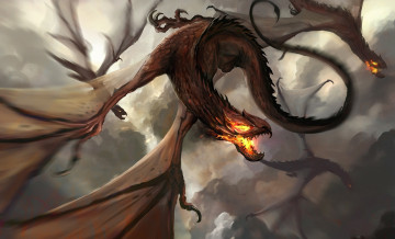 Картинка фэнтези драконы полет крылья пасть огонь