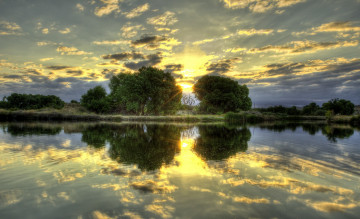 Картинка природа реки озера свет облака трава деревья река