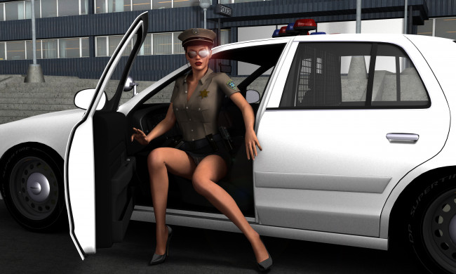 Обои картинки фото 3д графика, fantasy , фантазия, автомобиль, девушка, полиция