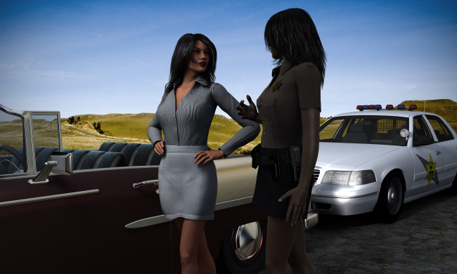 Обои картинки фото 3д графика, fantasy , фантазия, автомобили, девушки, полицейская