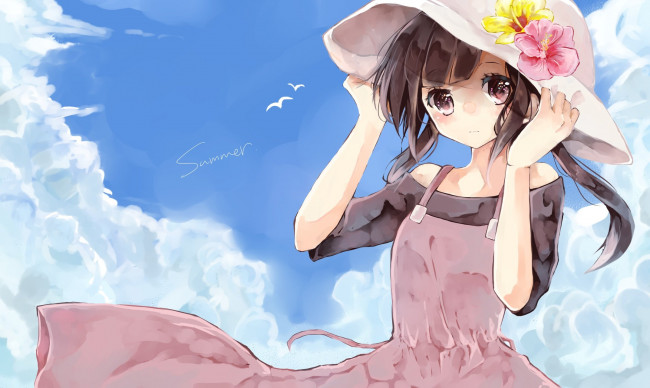 Обои картинки фото аниме, kagerou project, девочка, шляпа, небо