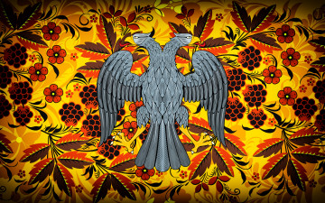 Картинка разное ремесла +поделки +рукоделие madeinkipish хохломская роспись двуглавый орёл хохлома арт герб фон орел стиль птица цветы