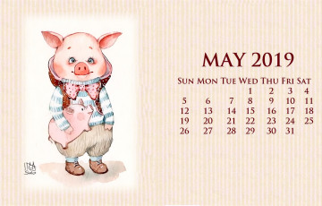 обоя календари, рисованные,  векторная графика, поросенок, одежда, свинья