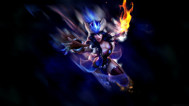 Обои картинки фото видео игры, league of legends, sivir, огонь, девушка, прыжок