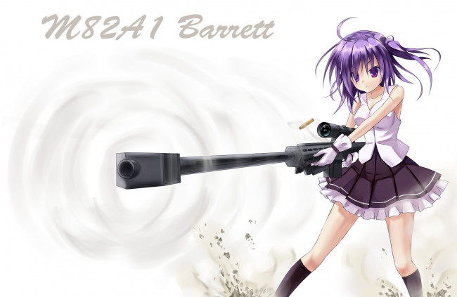 Обои картинки фото аниме, weapon, blood, technology, оружие, barrett, m82, девушка