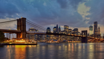 Картинка города нью йорк сша бруклин вечер здания мост
