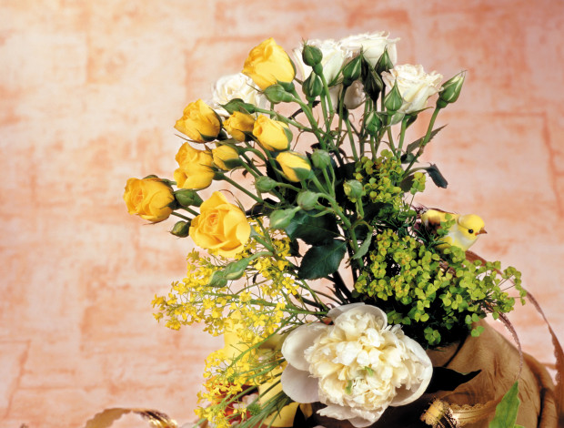 Обои картинки фото цветы, разные, вместе, розы, пион, букет