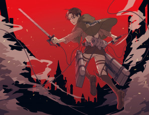 Картинка аниме shingeki+no+kyojin взгляд атака титанов вторжение гигантов арт парень attack of the giants rivaille