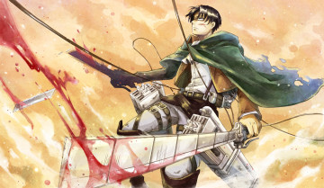 Картинка аниме shingeki+no+kyojin оружие брюнет парень арт мечи