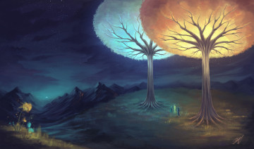 Картинка рисованное природа деревья пейзаж