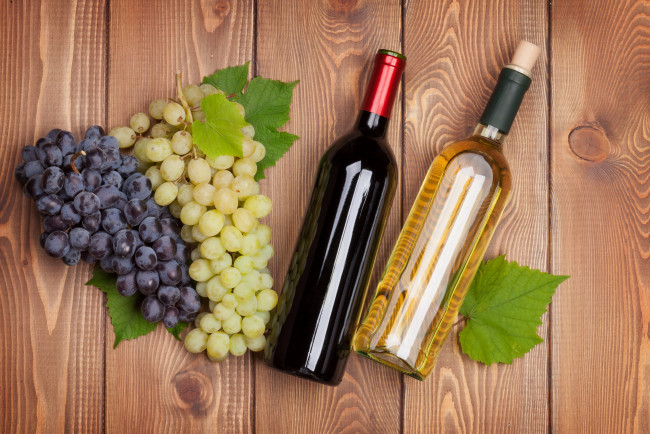 Обои картинки фото еда, виноград, бутылка, вино