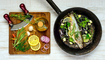 Картинка еда рыба +морепродукты +суши +роллы форель лук укроп розмарин чеснок