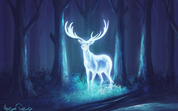 Картинка фэнтези призраки олень фэнтази ночь арт рога лес
