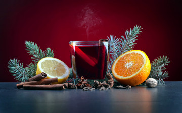 Картинка праздничные угощения глинтвейн корица апельсин