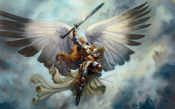 Картинка фэнтези ангелы девушка воительница меч
